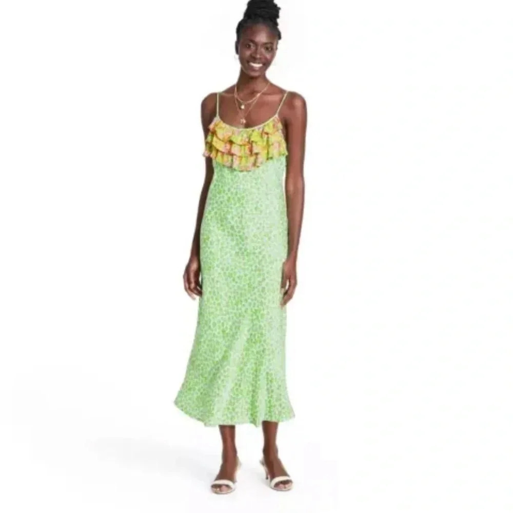 Limited “Rixo” green animal print maxi dress / size small / leopard / - Picture 4 of 11